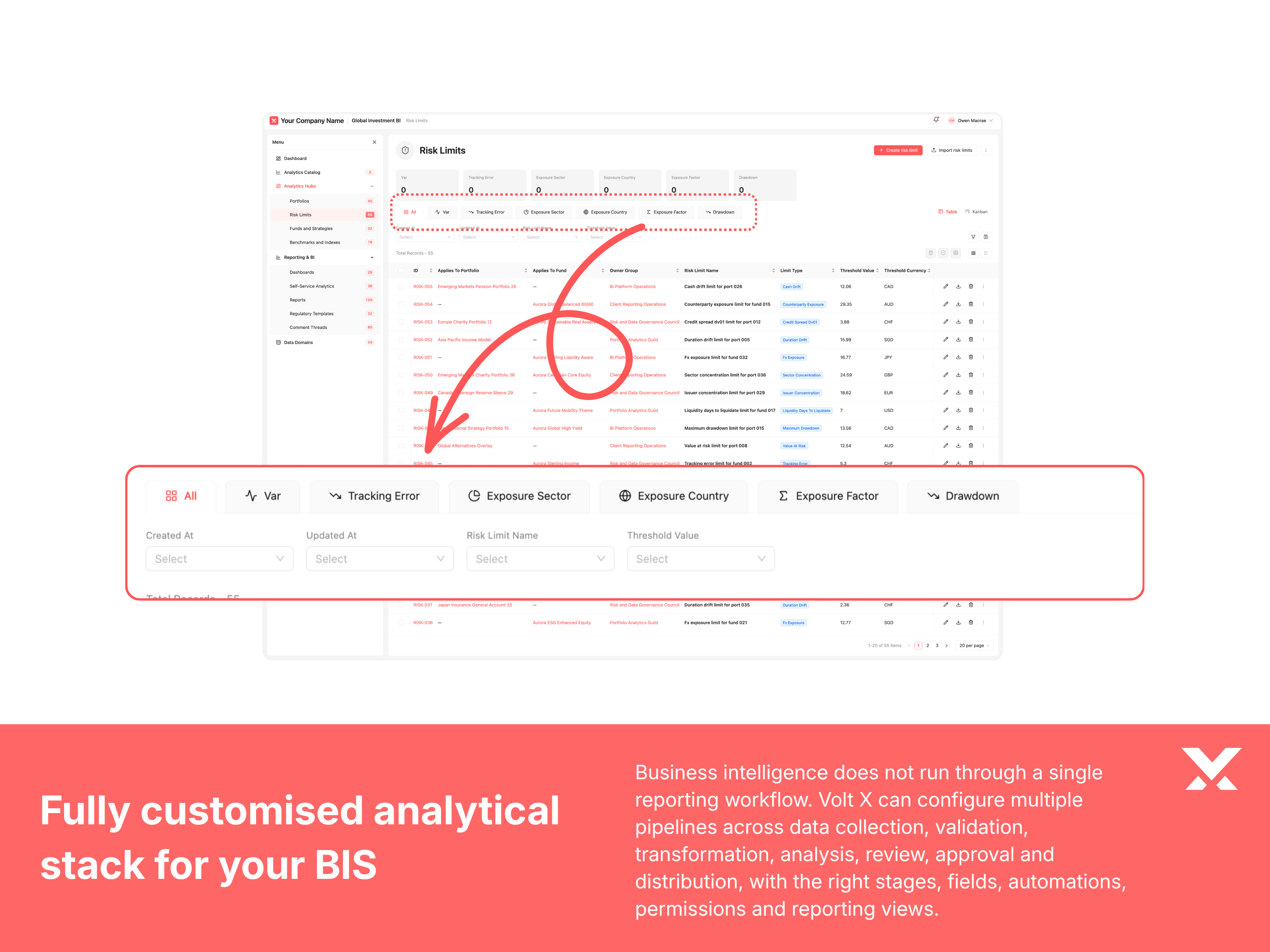 Custom BIS reporting pipelines and decision processes