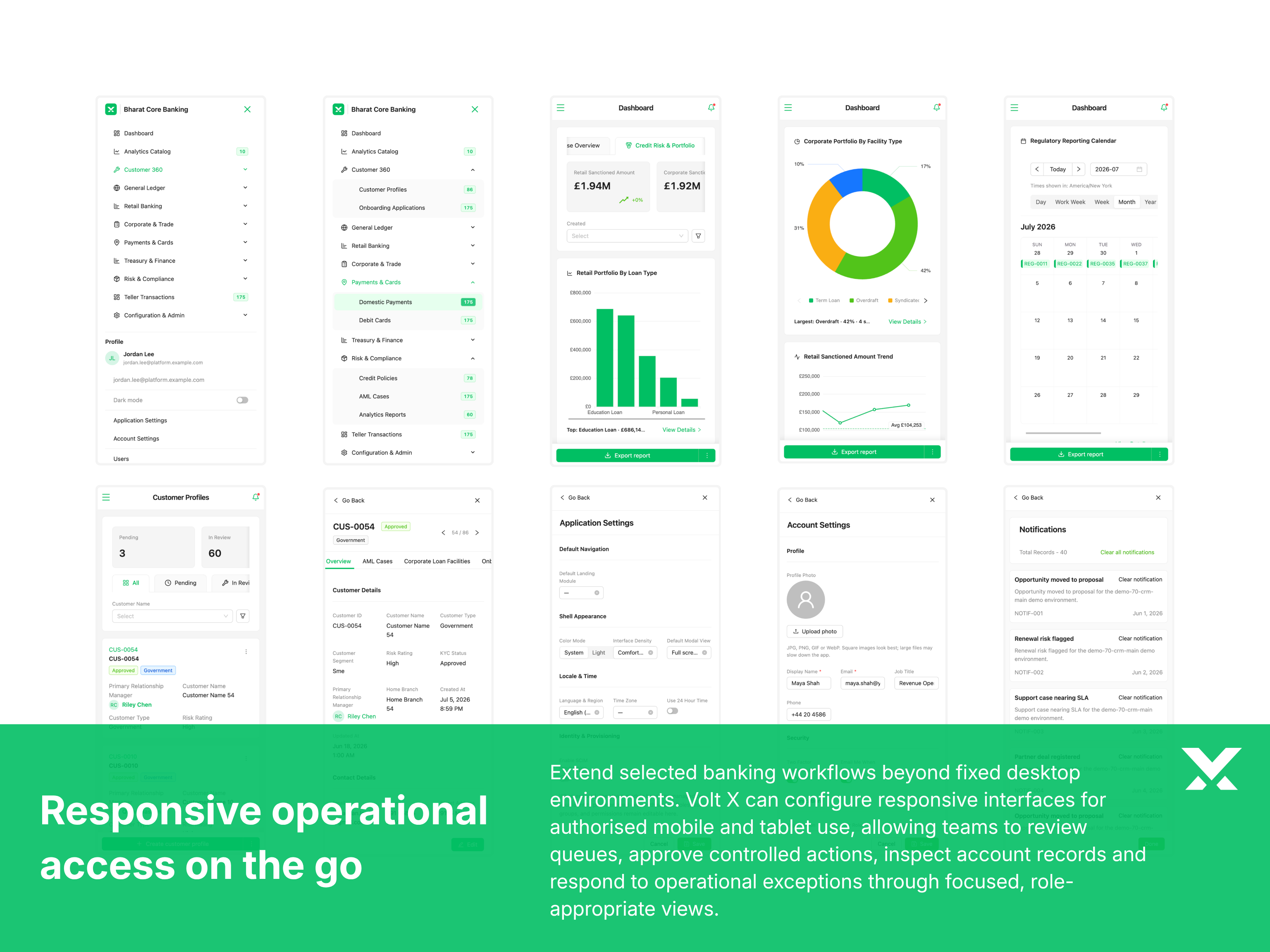 Responsive mobile and tablet views for core banking operations and approvals