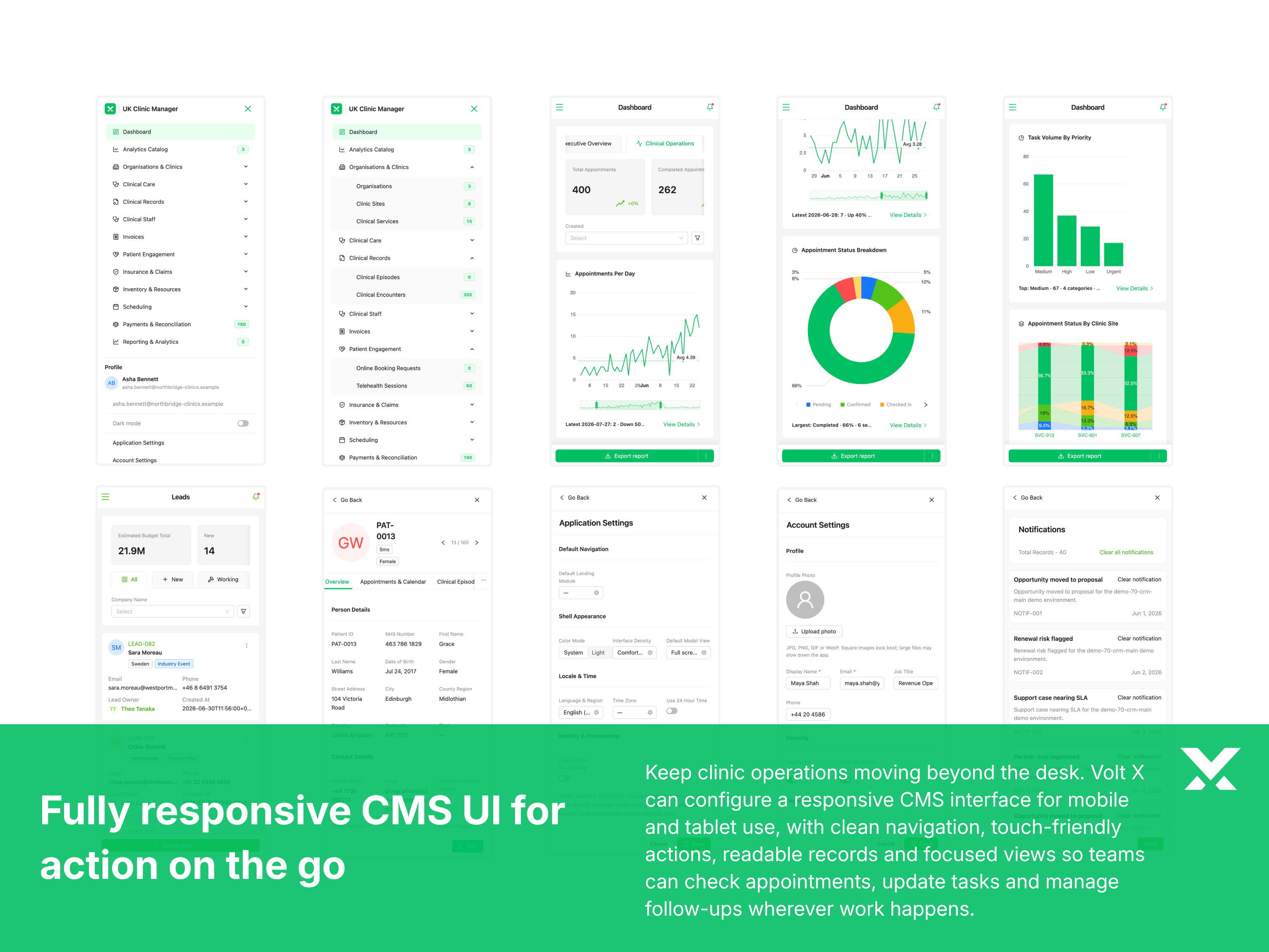 Mobile responsive clinic management for clinical and admin teams