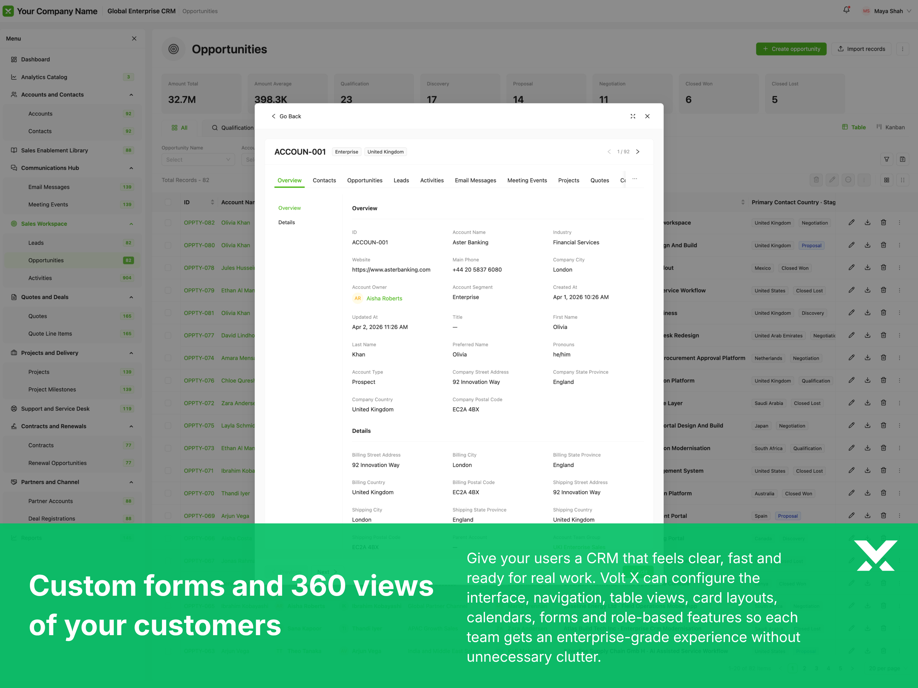 Custom CRM forms and 360-degree customer views