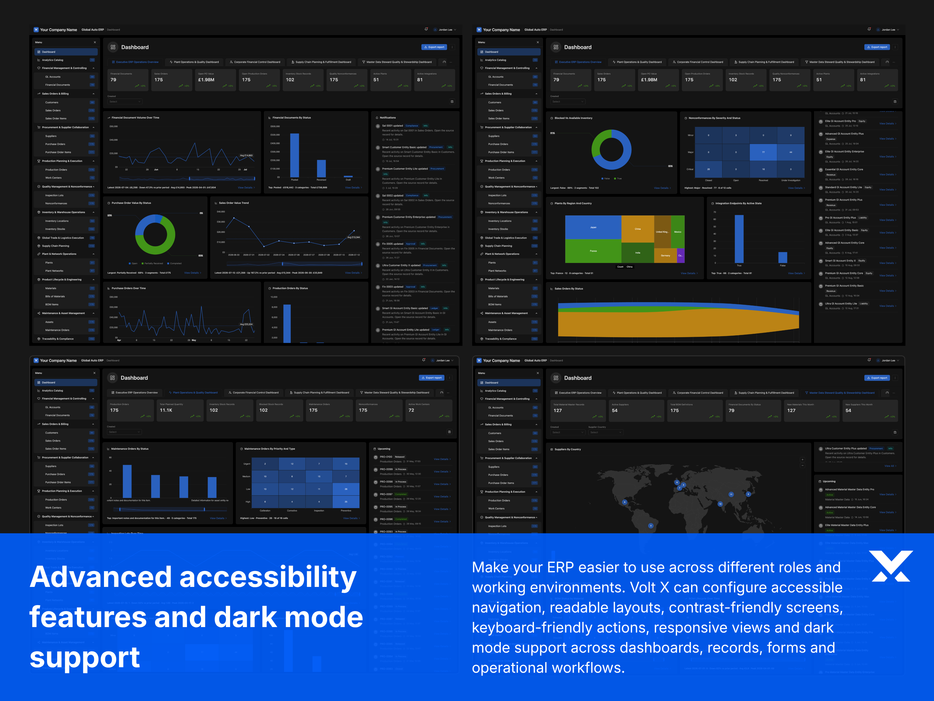 Advanced accessibility, dark mode, and display controls in Volt X ERP