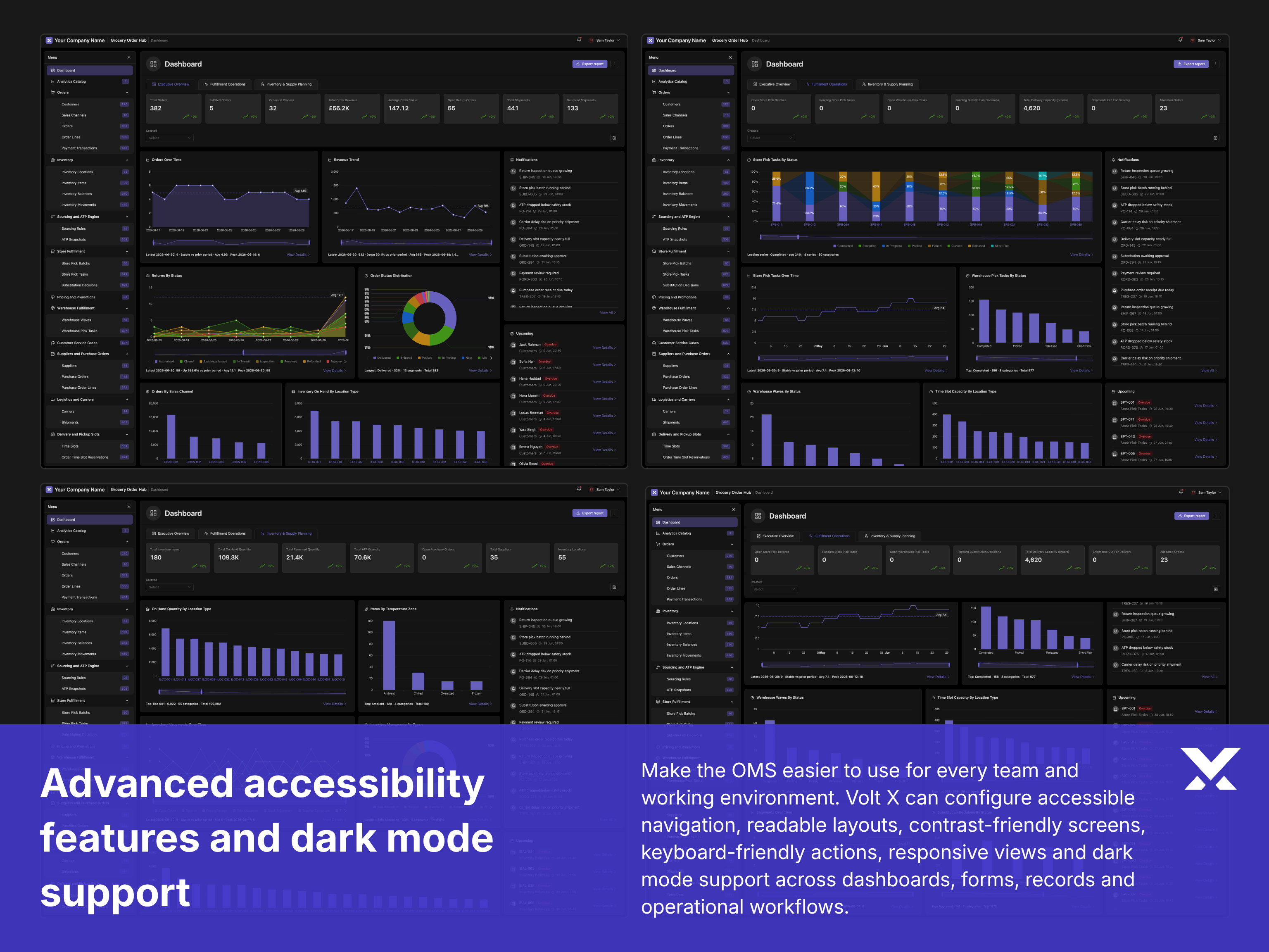 Standard Volt X product usability controls — views, columns, filters, and display preferences
