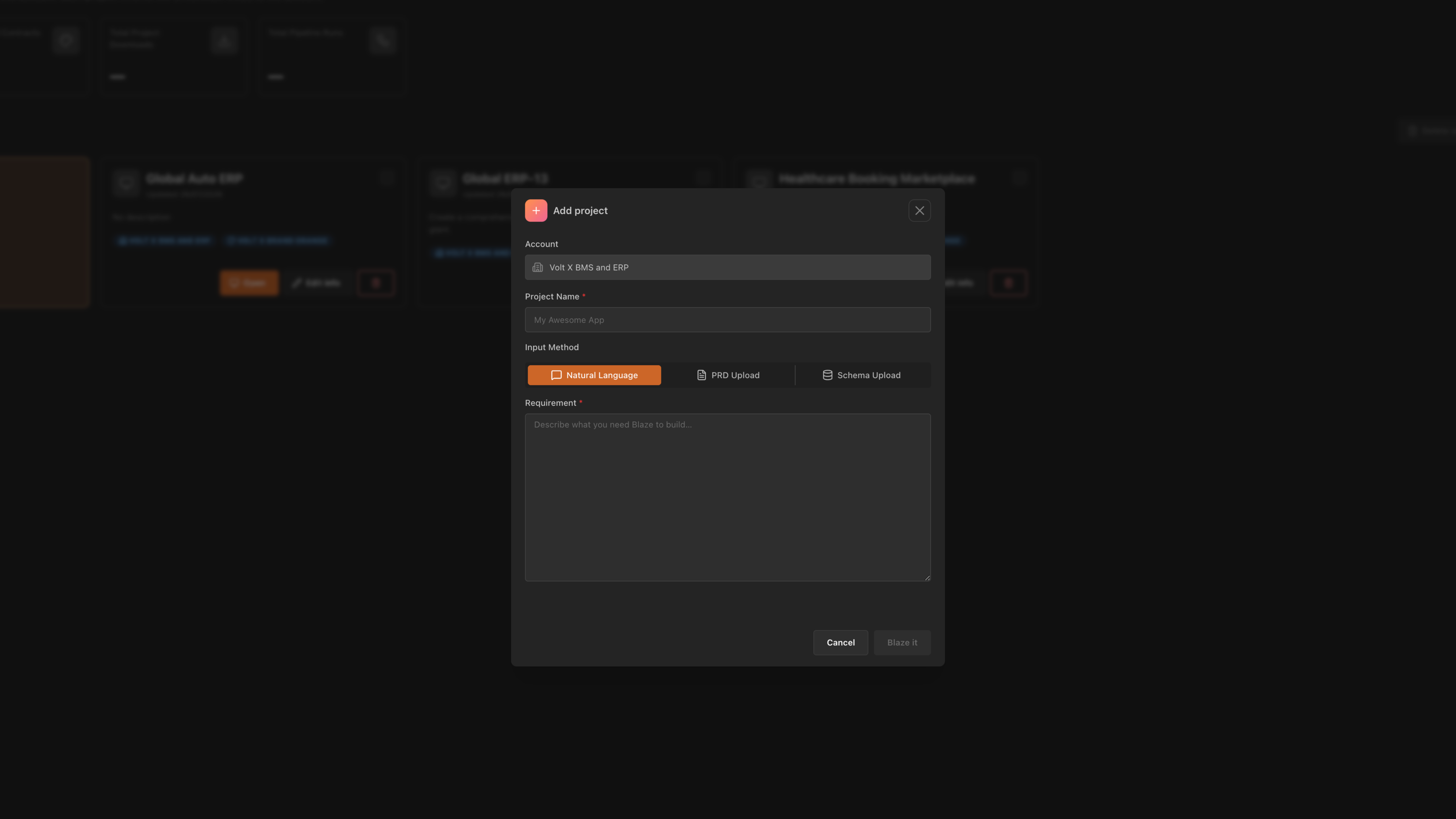Blaze creation mode selection in Studio