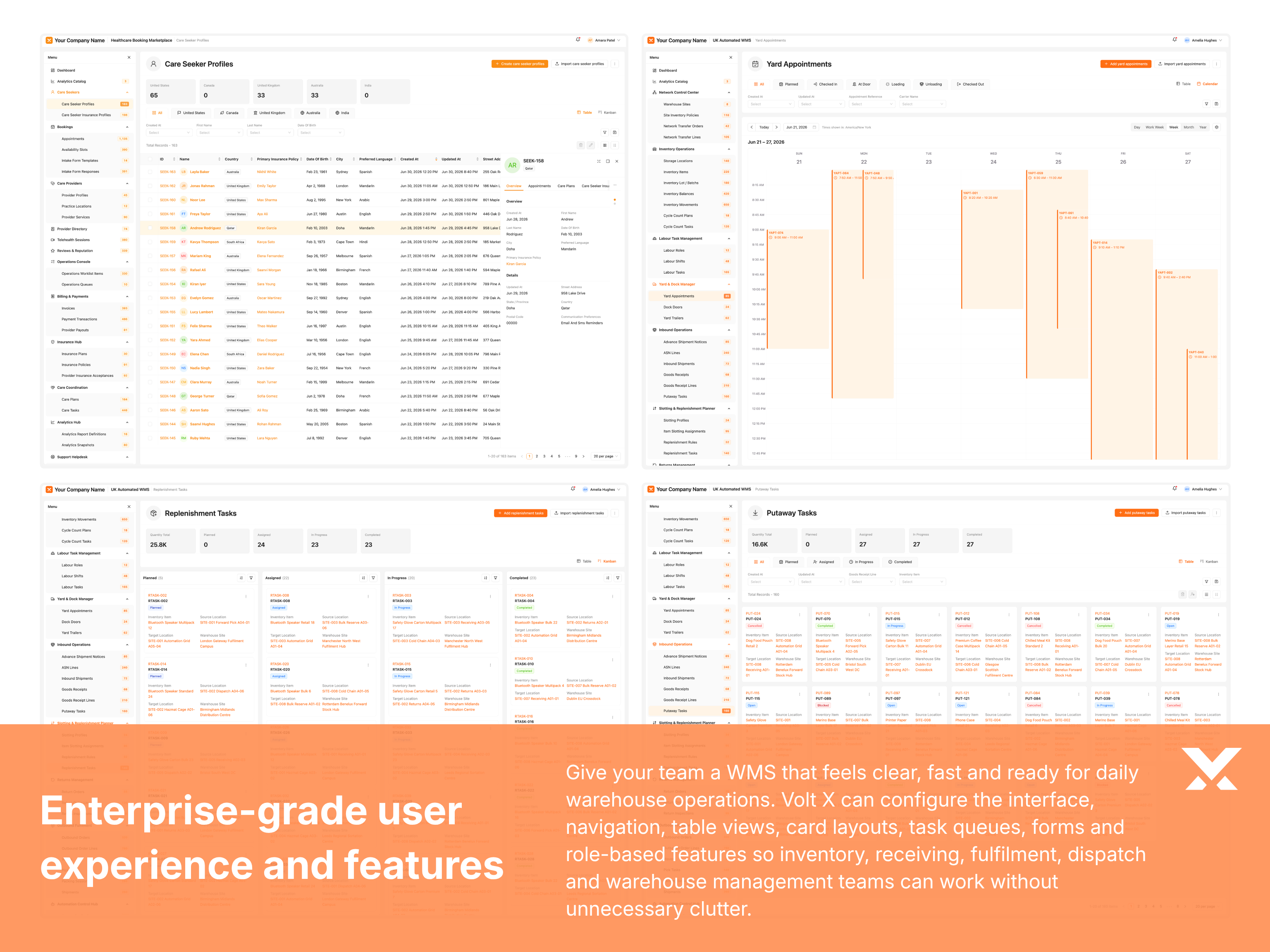 Enterprise-grade WMS user experience with tables, queues, and dashboards