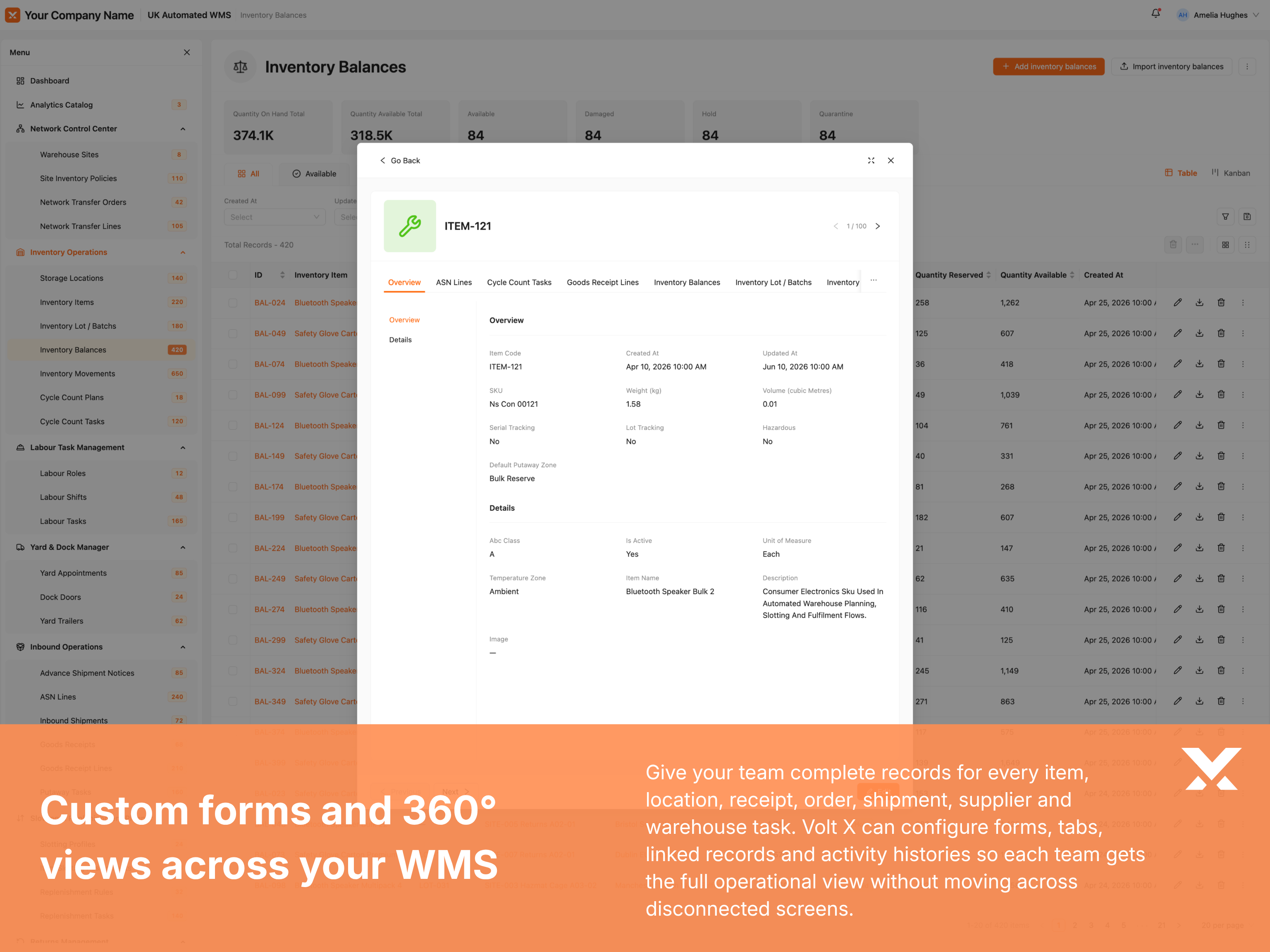 Custom WMS forms and 360-degree warehouse entity views