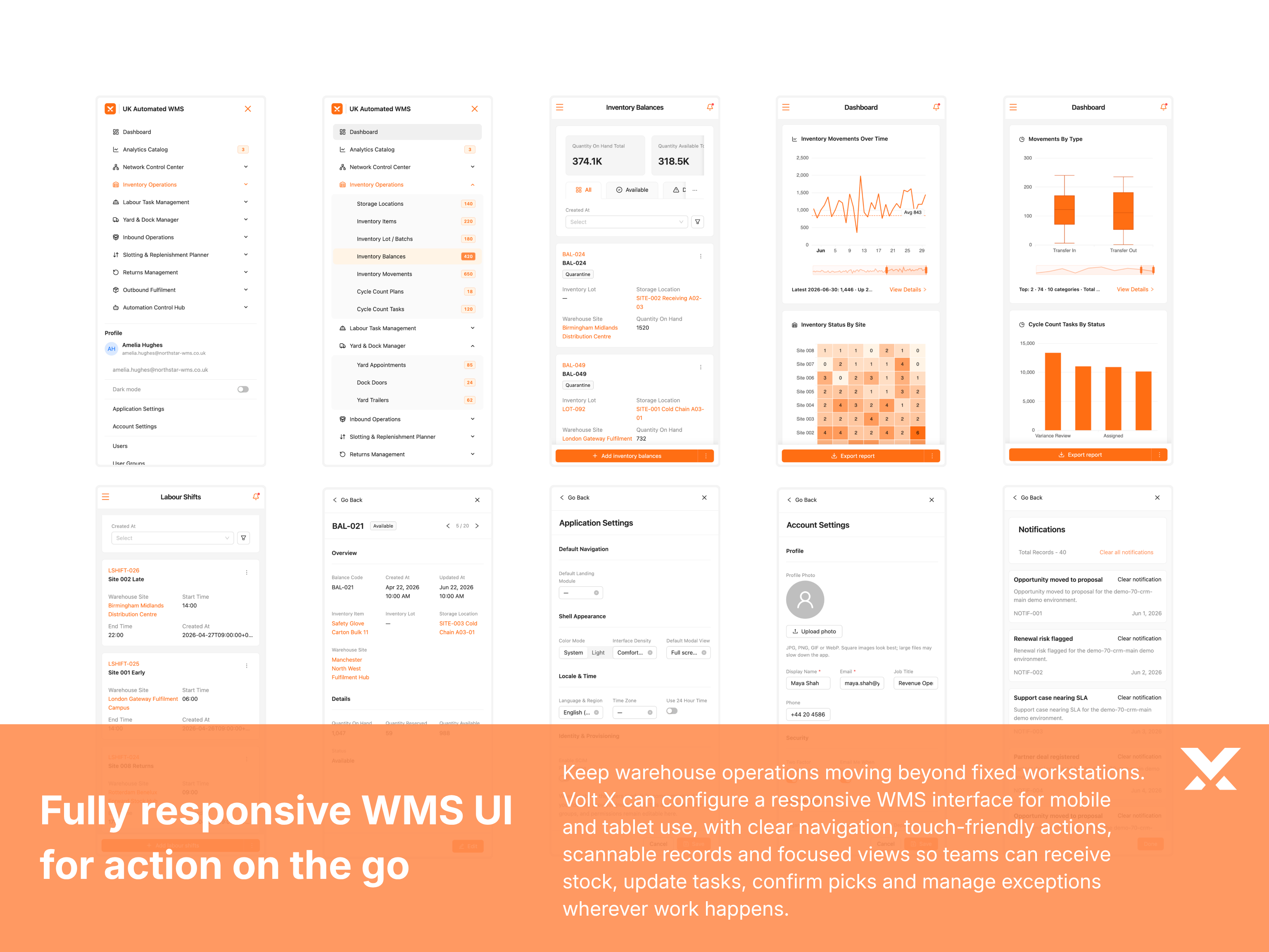 Mobile WMS views configured for warehouse floor work