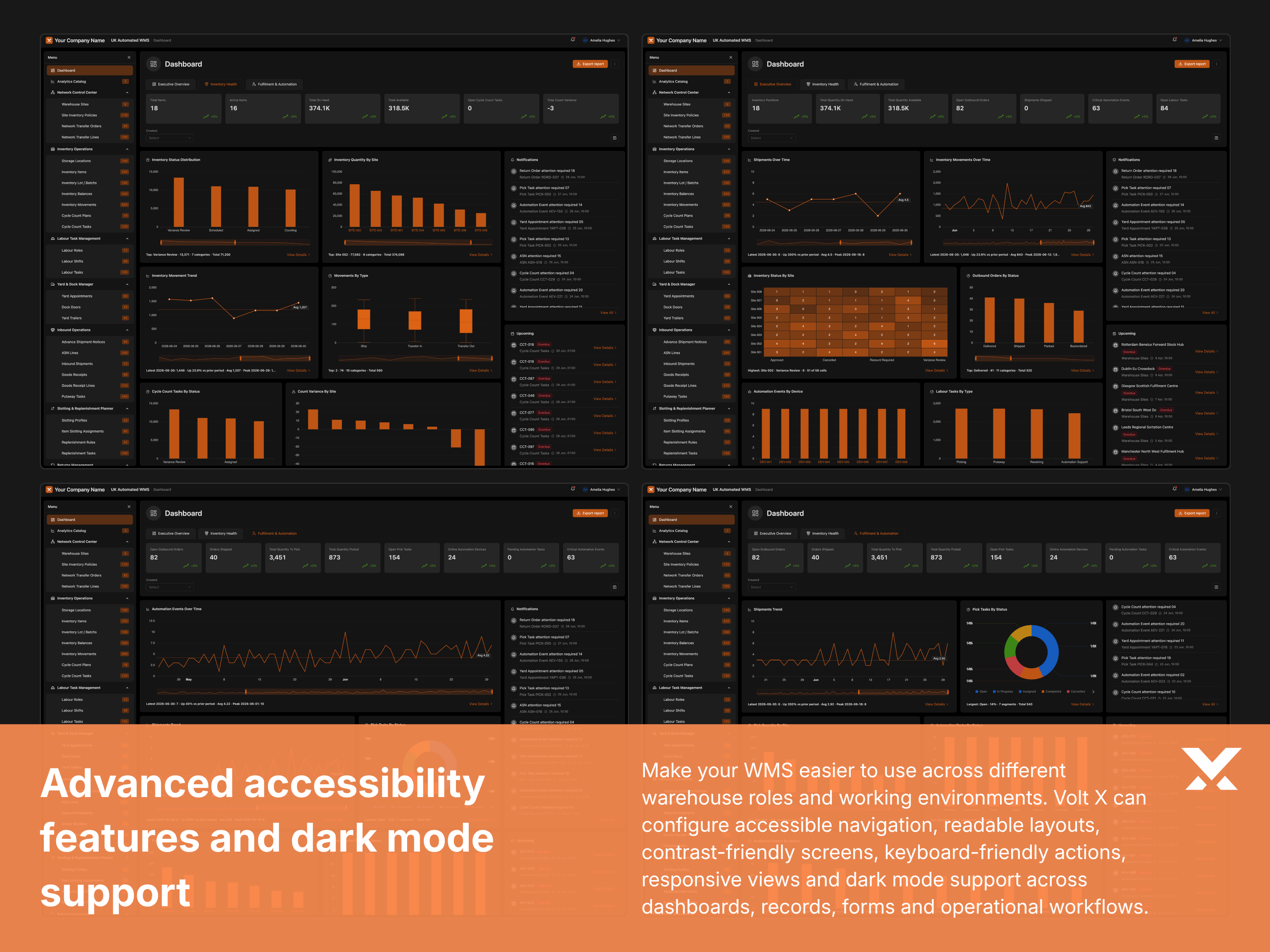 Advanced accessibility, dark mode, and display controls in Volt X WMS
